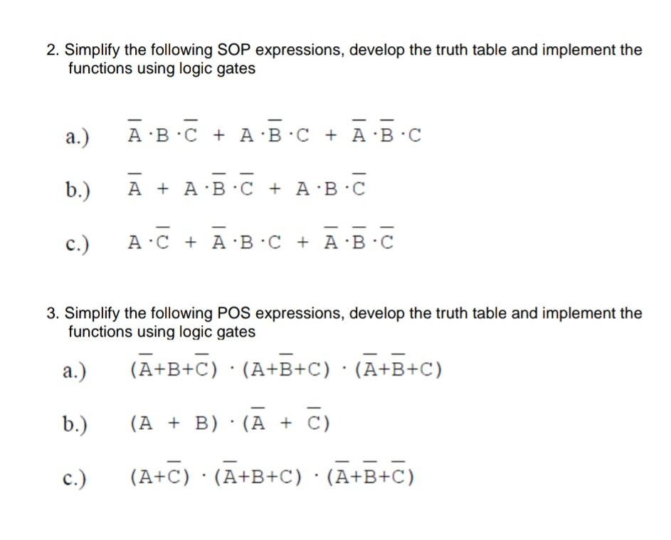 2 Simplify The Following Sop Expressions Develop The Truth Table And Implement The Functions Using Logic Gates A A B 1