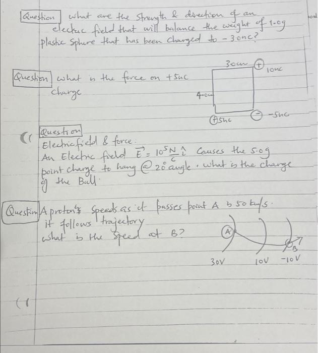Question What Are The Strength Direction Of An Electic Field That Will Balance The Weight Of Toog Plastic Sphere That 1