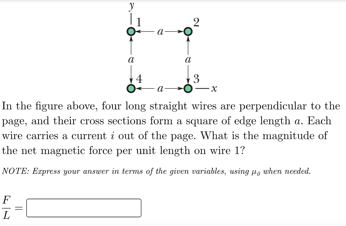 2 A A A 4 3 A X In The Figure Above Four Long Straight Wires Are Perpendicular To The Page And Their Cross Sections F 1