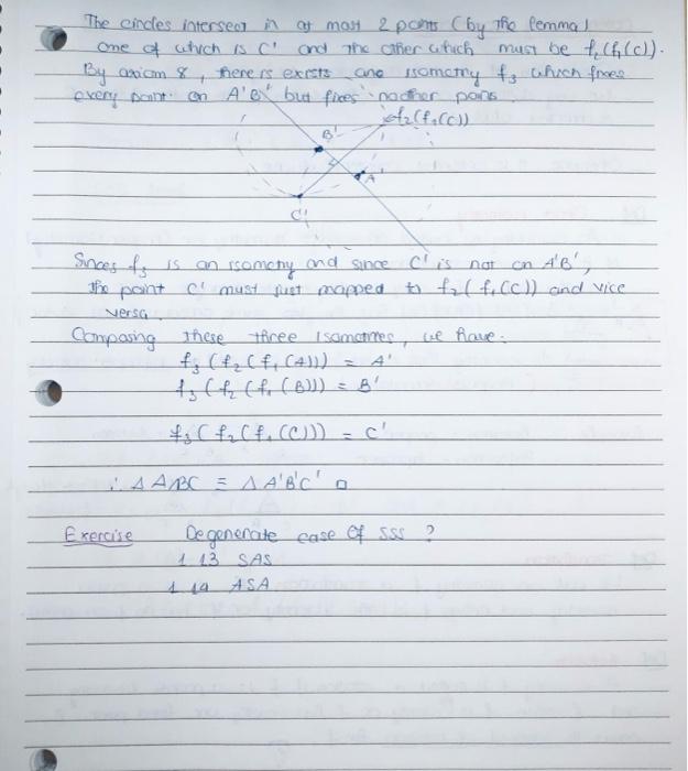 Goal Proue Sss Lemma Two Cuestioct Circles Intersect In Yera One Or Two Pois If There Is Exactly One Pont Of Ter Seenon 2