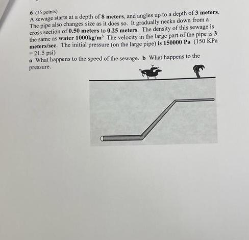 6 15 Points A Sewage Starts At A Depth Of 8 Meters And Angles Up To A Depth Of 3 Meters The Pipe Also Changes Size A 1