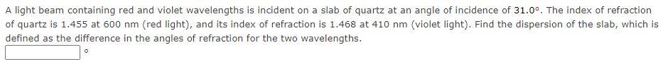 A Light Beam Containing Red And Violet Wavelengths Is Incident On A Slab Of Quartz At An Angle Of Incidence Of 31 0 Th 1