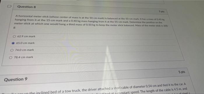 Question A A Horizontal Meter Stick Whose Center Of Mass Is At The 50 Cm Mark Is Balanced At The 50 Cm Mark Hasam Ad H 1