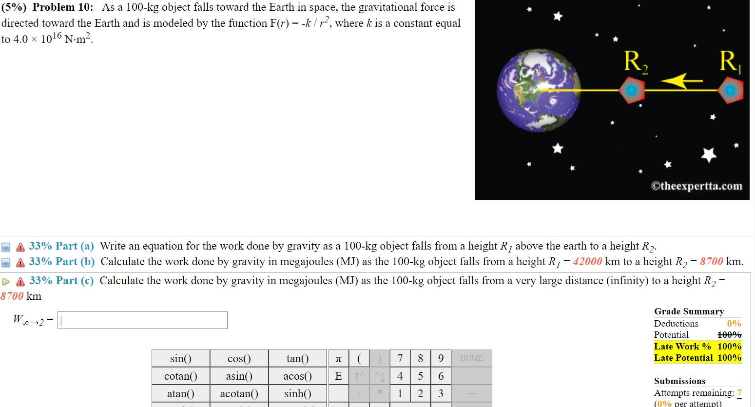 5 Problem 10 As A 100 Kg Object Falls Toward The Earth In Space The Gravitational Force Is Directed Toward The Eart 1