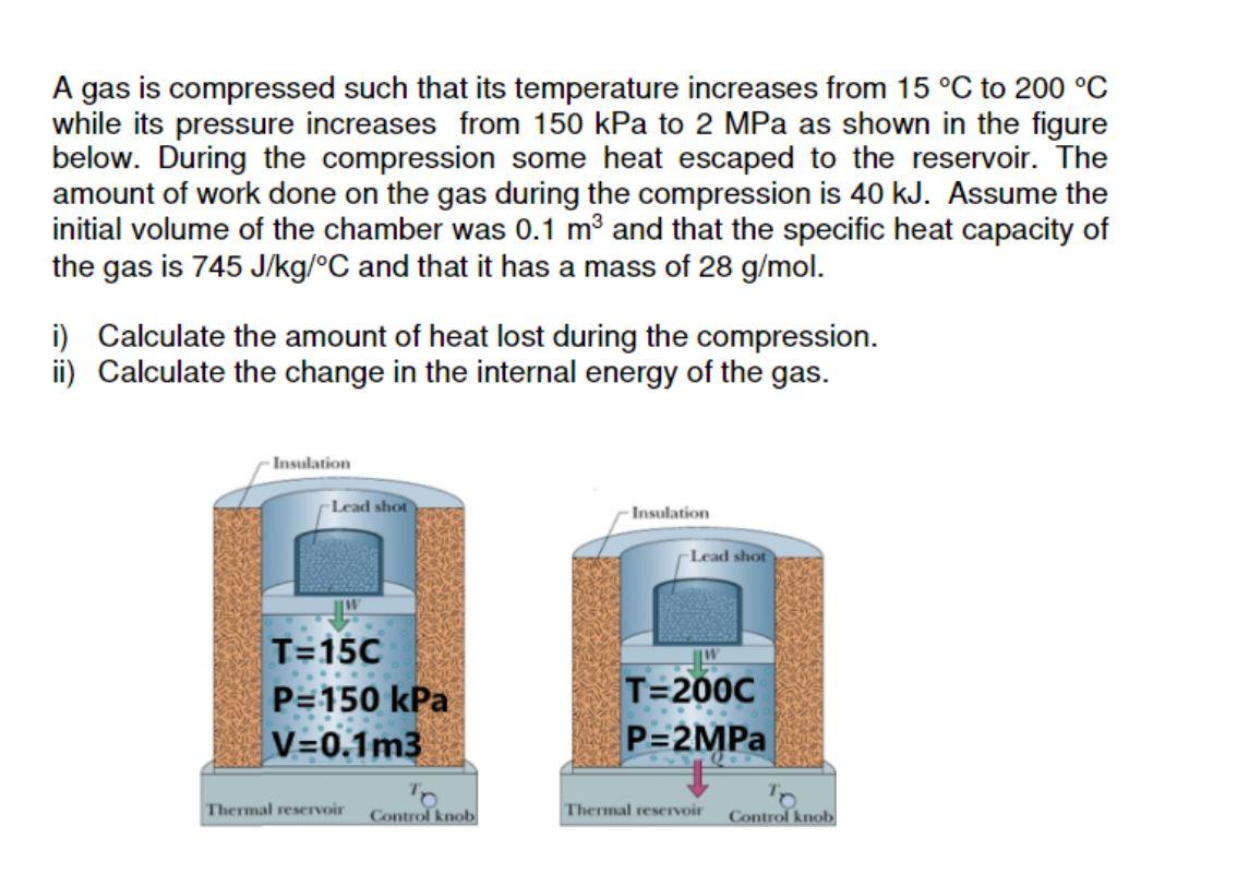 A Gas Is Compressed Such That Its Temperature Increases From 15 C To 200 C While Its Pressure Increases From 150 Kpa T 1