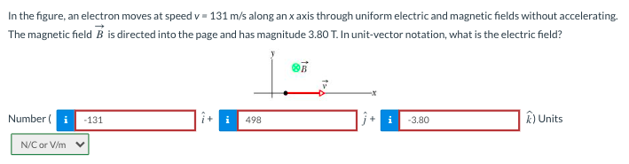 V In The Figure An Electron Moves At Speed V 131 M S Along An X Axis Through Uniform Electric And Magnetic Fields Wit 1