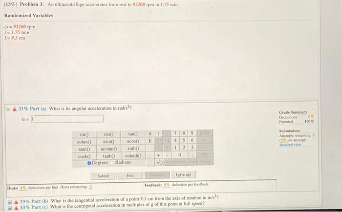 13 Problem 3 An Ultracentrifuge Accelerates From Rest To 93200 Rpm In 1 75 Min Randomized Variables 03 93200 Rpm 1