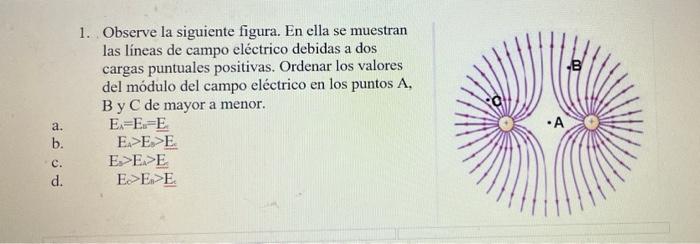 B 1 Observe La Siguiente Figura En Ella Se Muestran Las Lineas De Campo Electrico Debidas A Dos Cargas Puntuales Posi 1