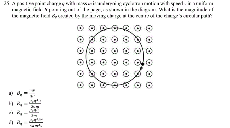25 A Positive Point Charge Q With Mass M Is Undergoing Cyclotron Motion With Speed V In A Uniform Magnetic Field B Poin 1