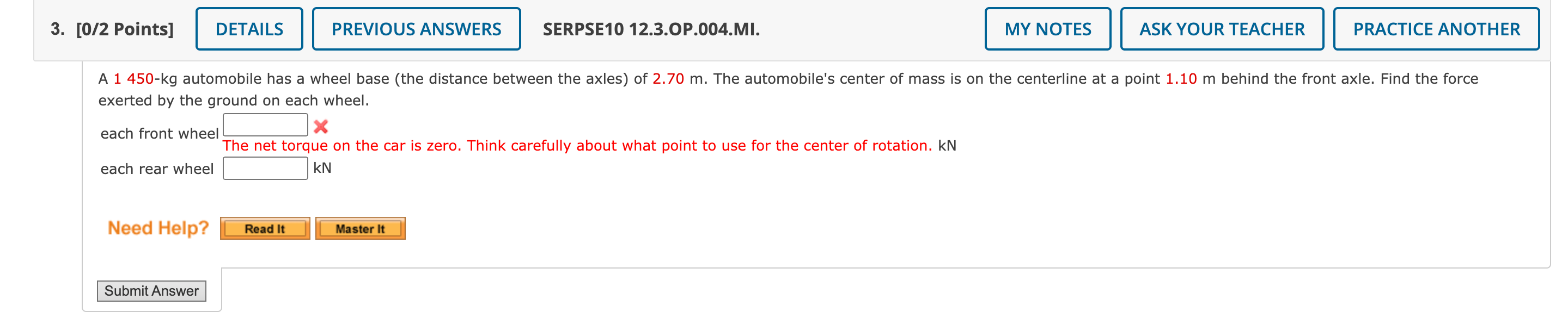 3 0 2 Points Details Previous Answers Serpse10 12 3 Op 004 Mi My Notes Ask Your Teacher Practice Another A 1 450 Kg 1