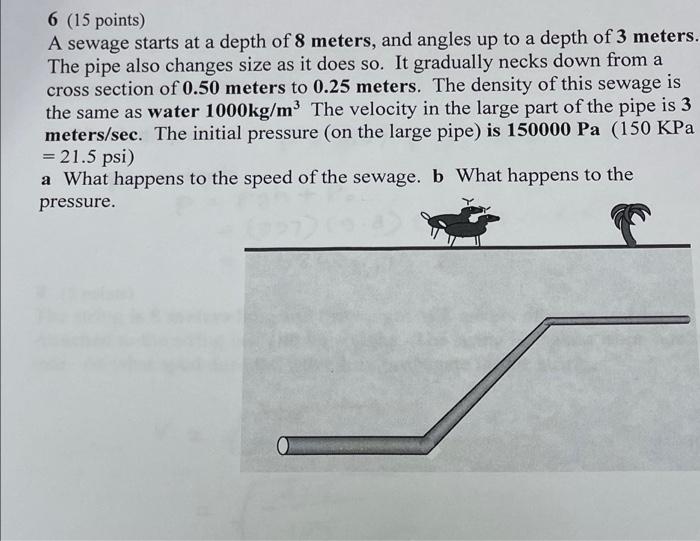 6 15 Points A Sewage Starts At A Depth Of 8 Meters And Angles Up To A Depth Of 3 Meters The Pipe Also Changes Size A 1