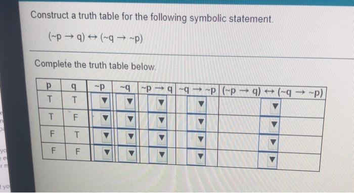 Construct A Truth Table For The Following Symbolic Statement 1