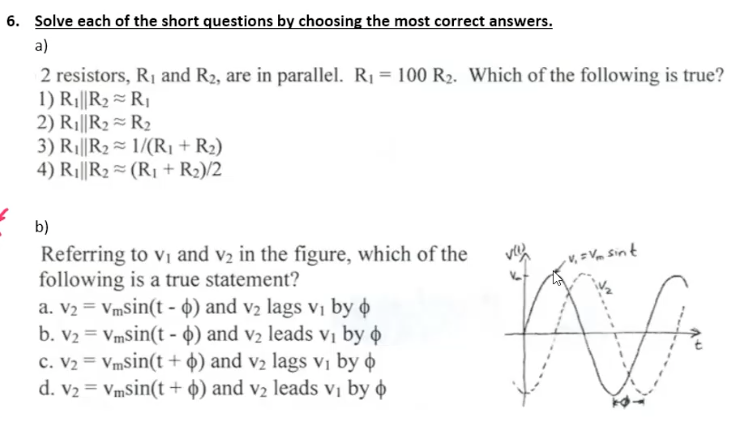 6 Solve Each Of The Short Questions By Choosing The Most Correct Answers A 2 Resistors R And R2 Are In Parallel R 1