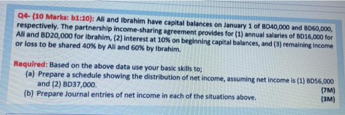 Q4 10 Marks B1 10 Ali And Ibrahim Have Capital Balances On January 1 Of Bd40 000 And 8d60 000 Respectively The Pa 1