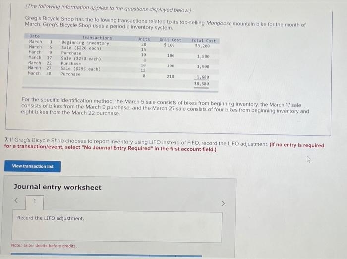 Required Information The Following Information Applies To The Questions Displayed Below Greg S Bicycle Shop Has The F 3
