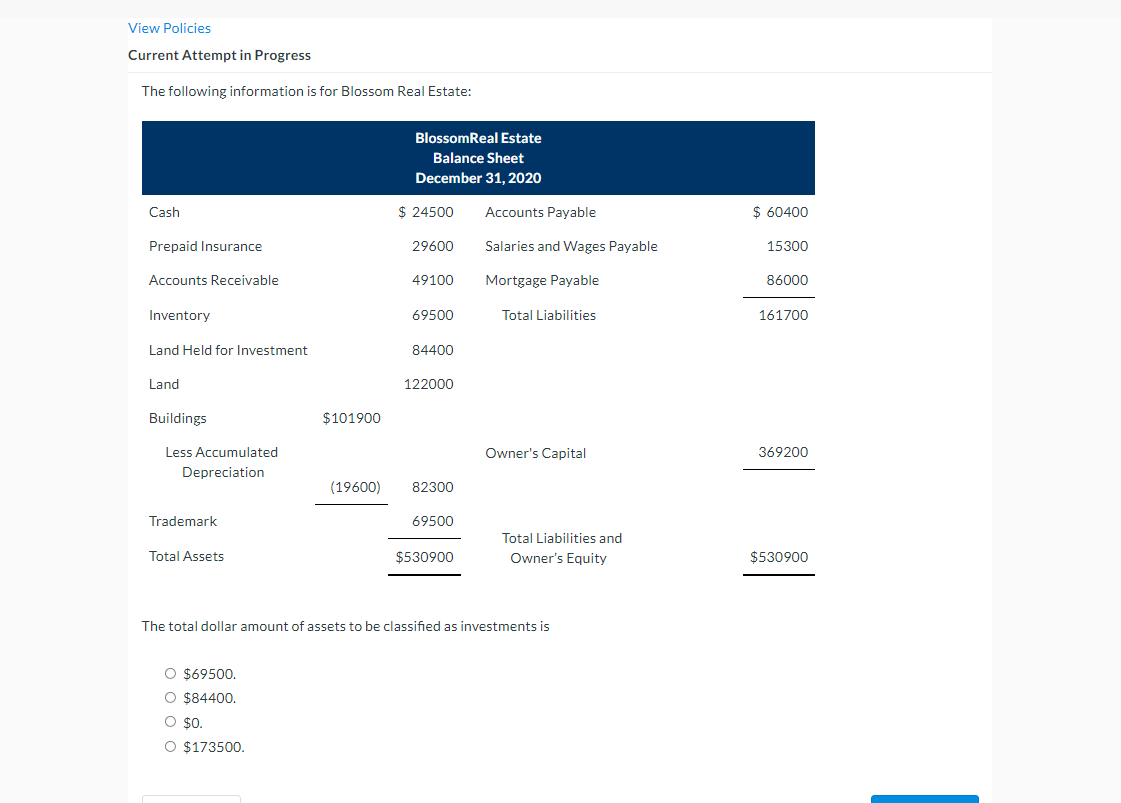 View Policies Current Attempt In Progress The Following Information Is For Blossom Real Estate Blossomreal Estate Balan 1