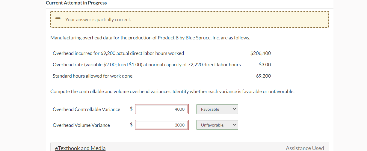 Current Attempt In Progress Your Answer Is Partially Correct Manufacturing Overhead Data For The Production Of Product 1