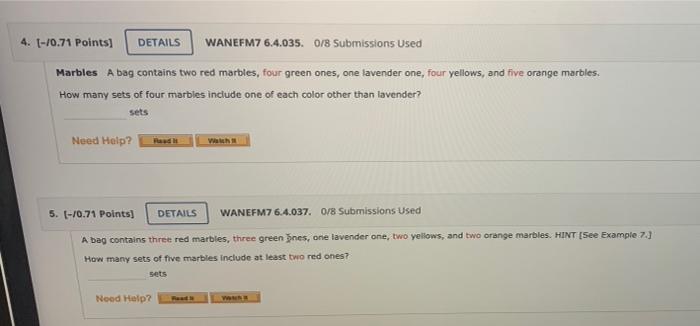 4 70 71 Points Details Wanefm7 6 4 035 0 8 Submissions Used Marbles A Bag Contains Two Red Marbles Four Green Ones 1