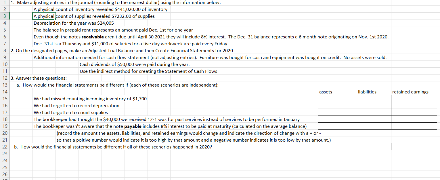 1 1 Make Adjusting Entries In The Journal Rounding To The Nearest Dollar Using The Information Below 2 A Physical 1