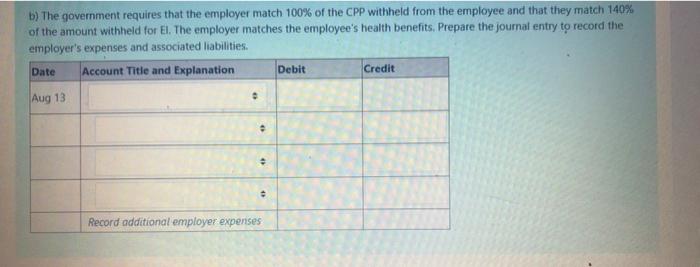 Toosewn Services Had The Following Details For Its Salaried Employees On August 13 Gross Wages 36 900 00 Income Taxes 3