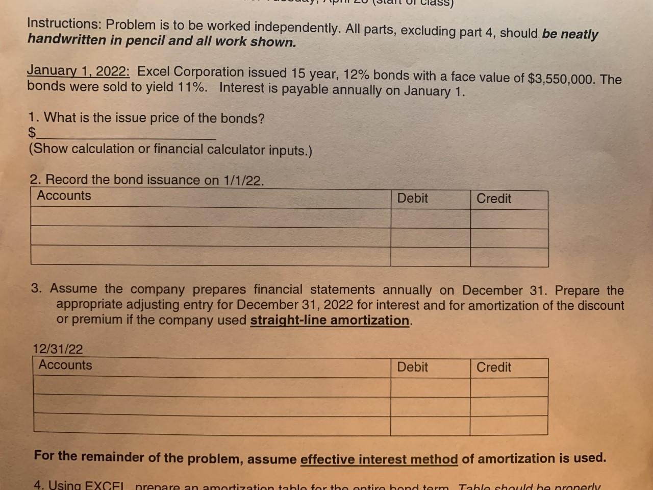 Instructions Problem Is To Be Worked Independently All Parts Excluding Part 4 Should Be Neatly Handwritten In Pencil 1