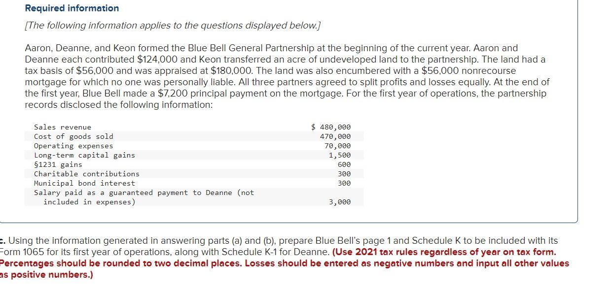 Required Information The Following Information Applies To The Questions Displayed Below Aaron Deanne And Keon Forme 1