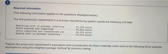 Required Information The Following Information Applies To The Questions Displayed Below The First Production Departmen 1