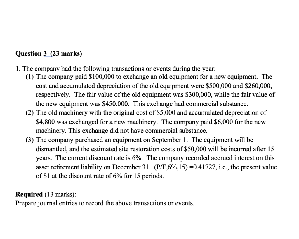 Question 3 23 Marks 1 The Company Had The Following Transactions Or Events During The Year 1 The Company Paid 100 1