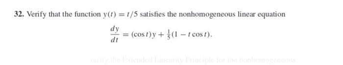 32 Verify That The Function Y T 1 5 Satisfies The Nonhomogeneous Linear Equation Dy Cost Y 1 1 Cost Dt 13 1