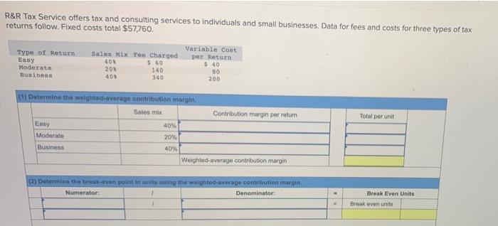 R R Tax Service Offers Tax And Consulting Services To Individuals And Small Businesses Data For Fees And Costs For Thre 1