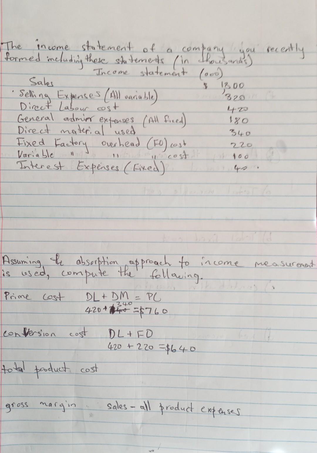 Sales The Income Statement Of A Company You Recently Formed Including These Statements In Income Statement Ooo 12 1