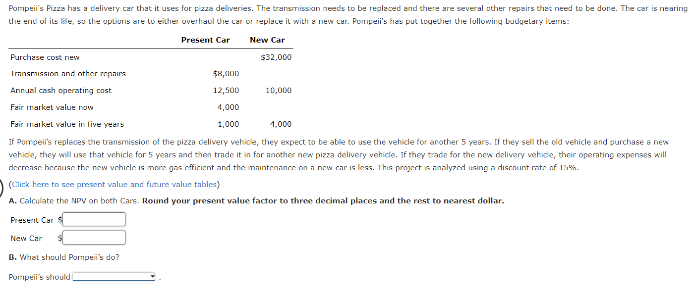 Pompeii S Pizza Has A Delivery Car That It Uses For Pizza Deliveries The Transmission Needs To Be Replaced And There Ar 1