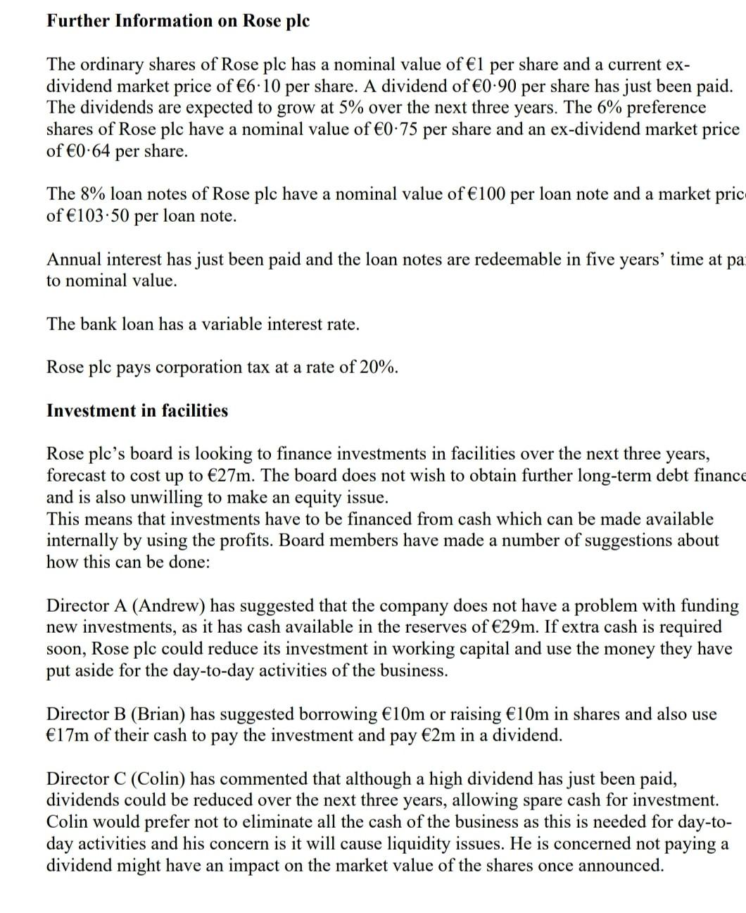 The Following Information Has Been Taken From The Statement Of Financial Position Of Rose Plc A Listed Company Stateme 2