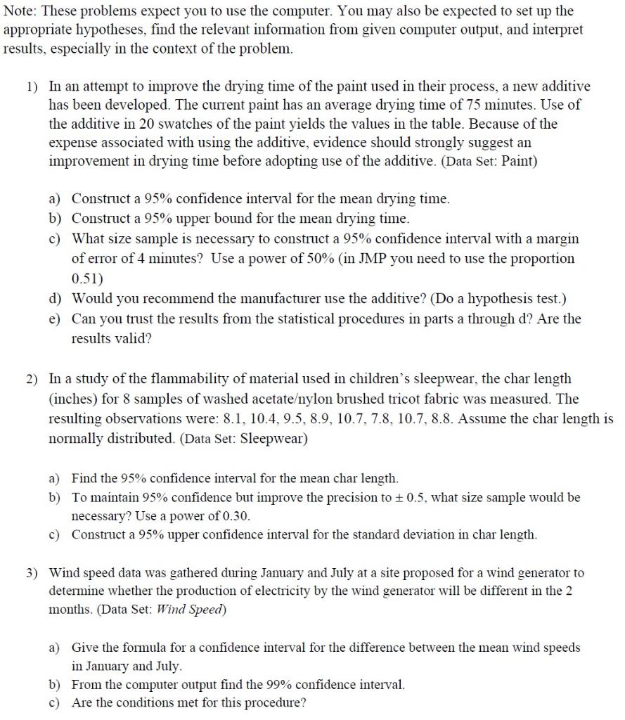 Use Jmp For The Following Problems And Provide Written Answers For Short Answer Questions 1