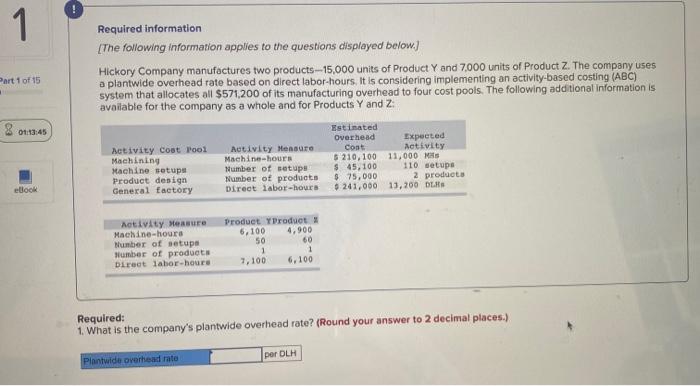 1 Part 1 Of 15 Required Information The Following Information Applies To The Questions Displayed Below Hickory Company 1