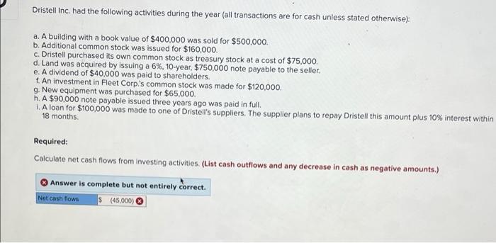 Dristell Inc Had The Following Activities During The Year All Transactions Are For Cash Unless Stated Otherwise A A 1