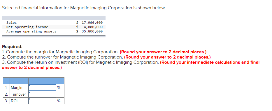 Selected Financial Information For Magnetic Imaging Corporation Is Shown Below Sales Net Operating Income Average Opera 1