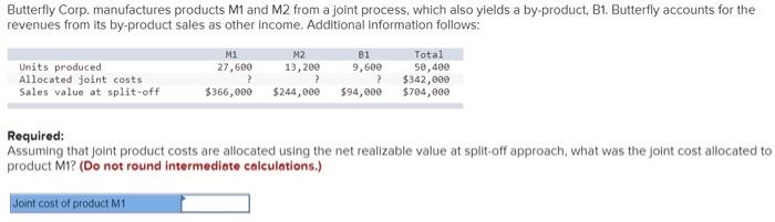 Butterfly Corp Manufactures Products M1 And M2 From A Joint Process Which Also Yields A By Product B1 Butterfly Acco 1