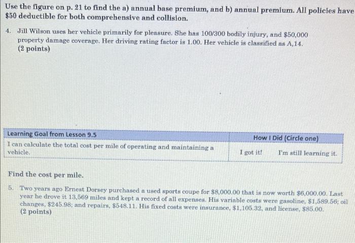 Use The Figure On P 21 To Find The A Annual Base Premium And B Annual Premium All Policies Have 50 Deductible For 1