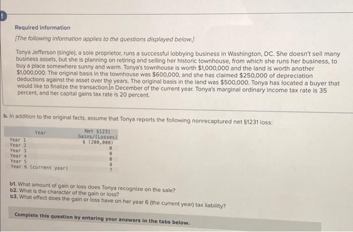 Required Information The Following Information Applies To The Questions Displayed Below Tonya Jefferson Single A S 1