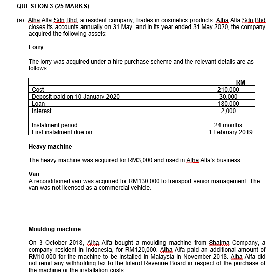Question 3 25 Marks A Alba Alfa Sdo Bhd A Resident Company Trades In Cosmetics Products Alha Alfa Sdn Bhd Closes 1