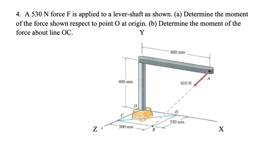 4 A 530 N Force F Is Applied To A Lever Shaft As Shown A Determine The Moment Of The Force Shown Respect To Point O 1