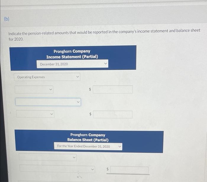Pronghorn Company Provides The Following Selected Information Related To Its Defined Benefit Pension Plan For 2020 Pens 2