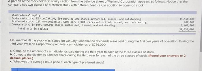 A Portion Of The Stockholders Equity Section From The Balance Sheet Of Walland Corporation Appears As Follows Notice Tha 1