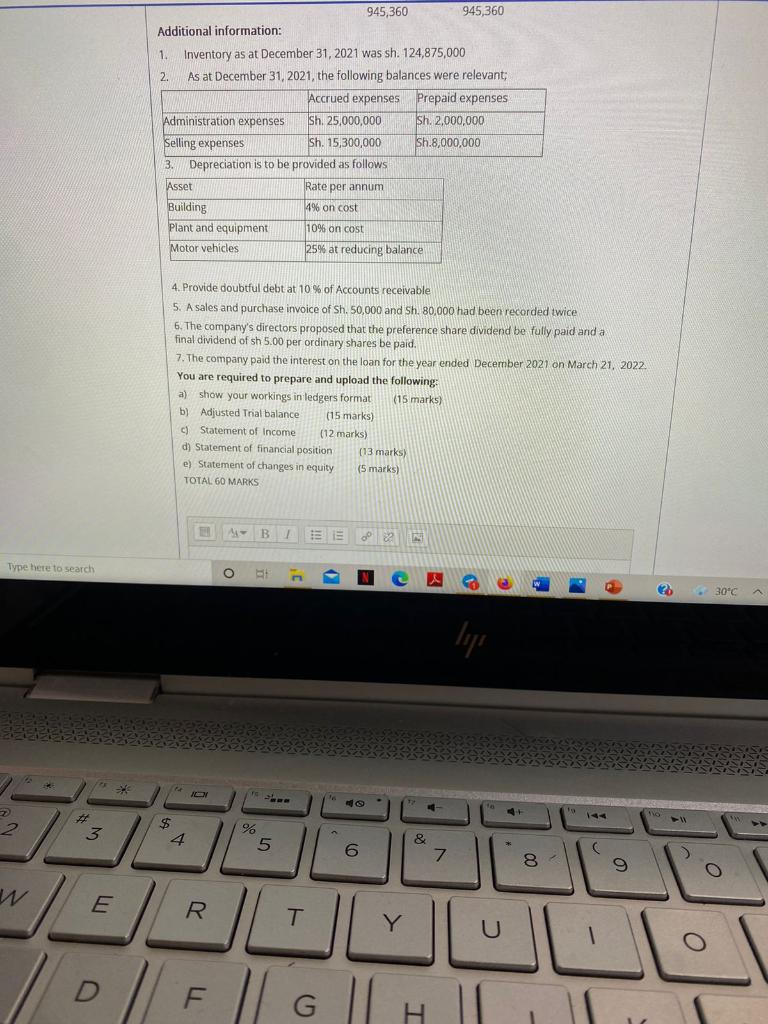 Mestion 1 Hellios Limited Has Prepared The Following Trial Balance As At December 31 2021 Ot Yet Answered Marked Out Of 2