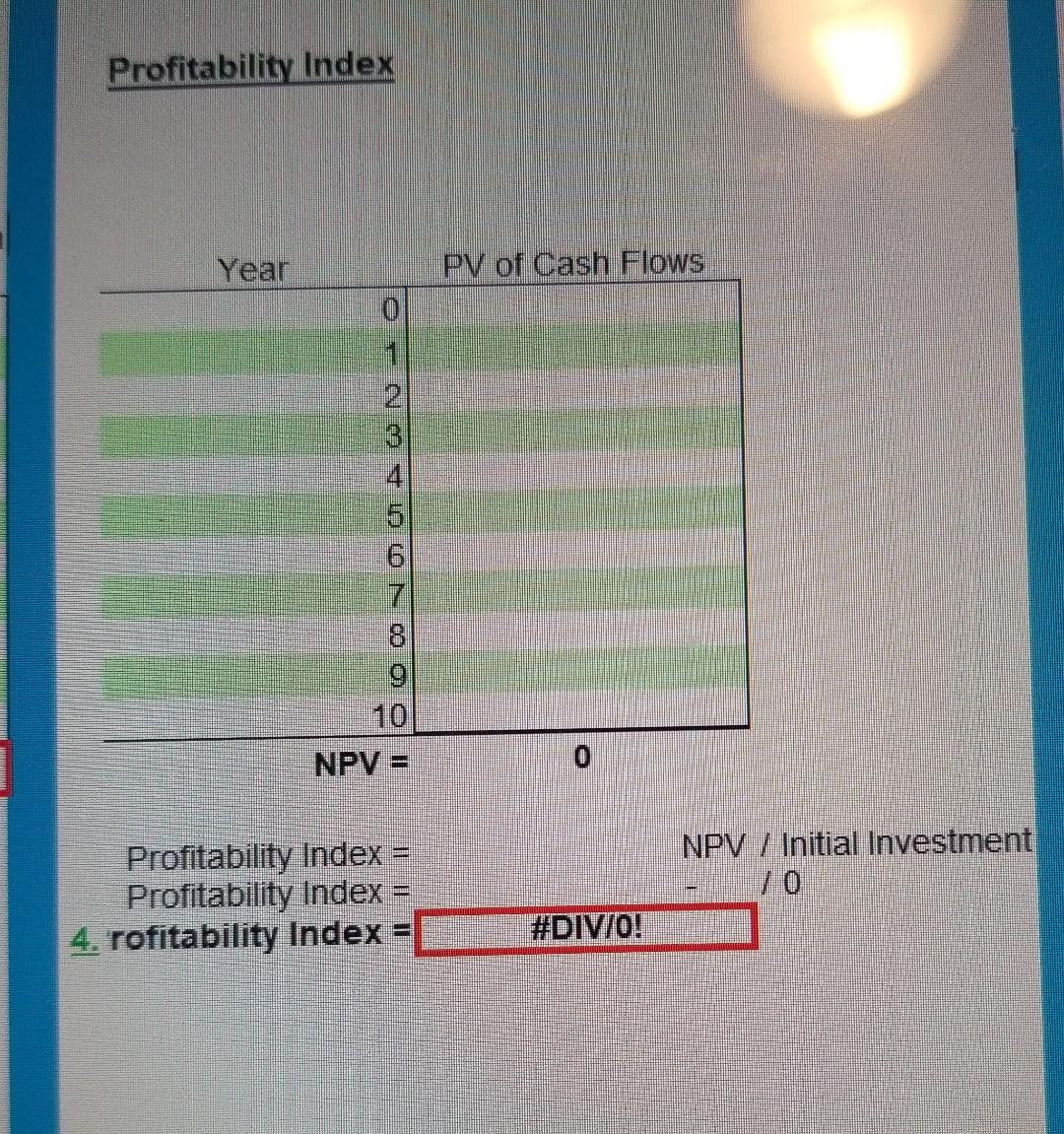 Profitability Index Year Pv Of Cash Flows 0 V Olawn O 7 0 0 0 0 Npv Npv Initial Investment 70 M Profitability Inde 1