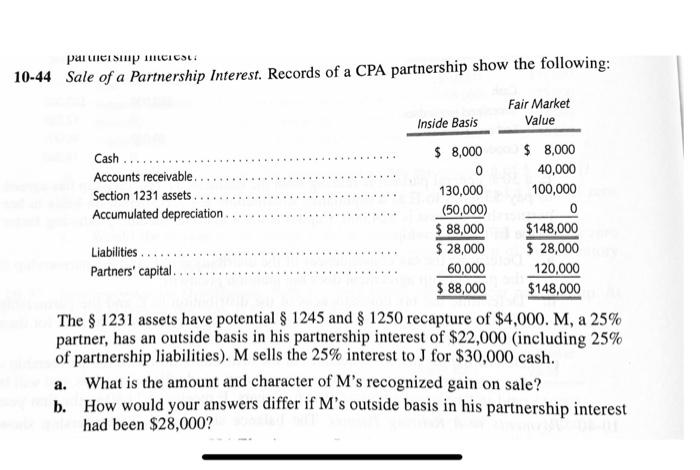 Paliei Smp Icics 10 44 Sale Of A Partnership Interest Records Of A Cpa Partnership Show The Following Fair Market Insi 1