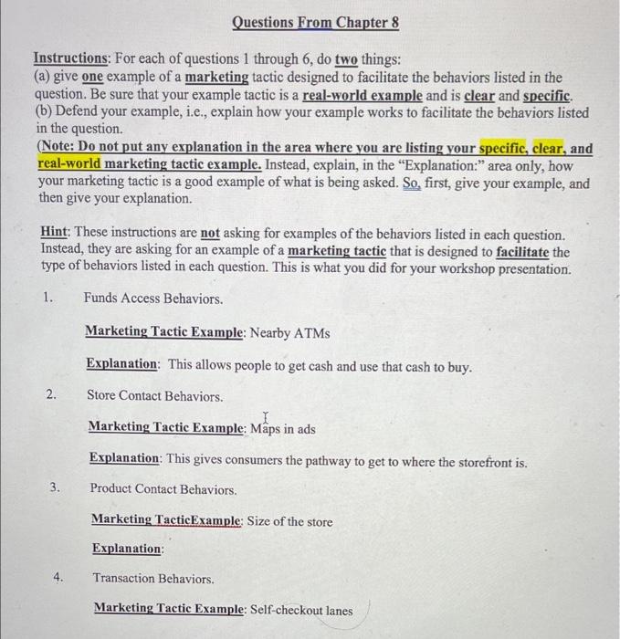 Questions From Chapter 8 Instructions For Each Of Questions 1 Through 6 Do Two Things A Give One Example Of A Marke 1