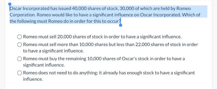 Bscar Incorporated Has Issued 40 000 Shares Of Stock 30 000 Of Which Are Held By Romeo Corporation Romeo Would Like To 1