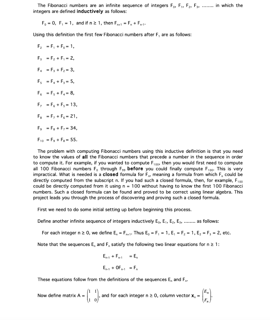 The Fibonacci Numbers Are An Infinite Sequence Of Integers For F1 F2 F3 In Which The Integers Are Defined In 1